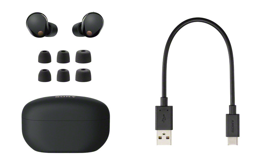 Бездротові навушники Sony WF-1000XM5 ANC разом з футдяром, амбушурами та кабелем заряджання