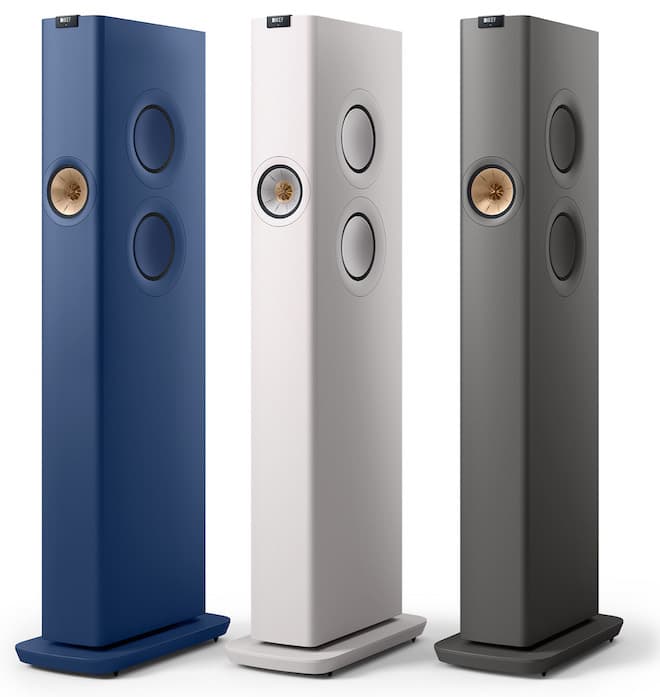 KEF LS60 Wireless у кольорах Royal Blue, Mineral White і Titanium Gray